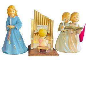 3 Vintage Merton Christmas Angel Figurines Candle Light 1980s Church Organ Choir